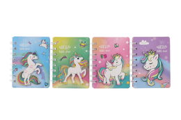 Zápisník/blok jednorožec kroužkový 9,5x12cm 4 druhy v sáčku 50ks v boxu