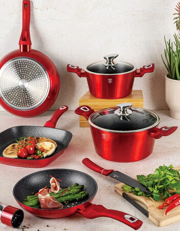 BERLINGERHAUS Sada nádobí s mramorovým povrchem 18 ks Burgundy Metallic Line BH-7035