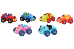 Auto/Formule závodní pro nejmenší měkký plast 8cm na volný chod 6 barev 12ks v boxu 18m+