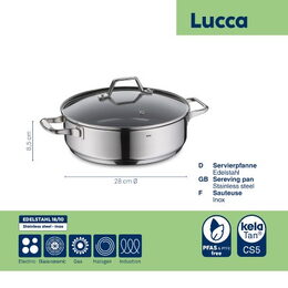 KELA Pánev servírovací s poklicí Lucca nerez 28x8,5 cm 4l KL-11586