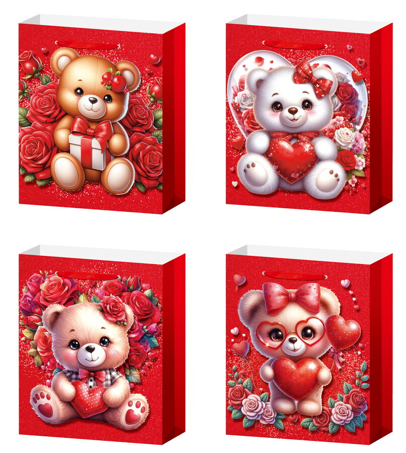 Dárková taška M - Medvídek s růžemi