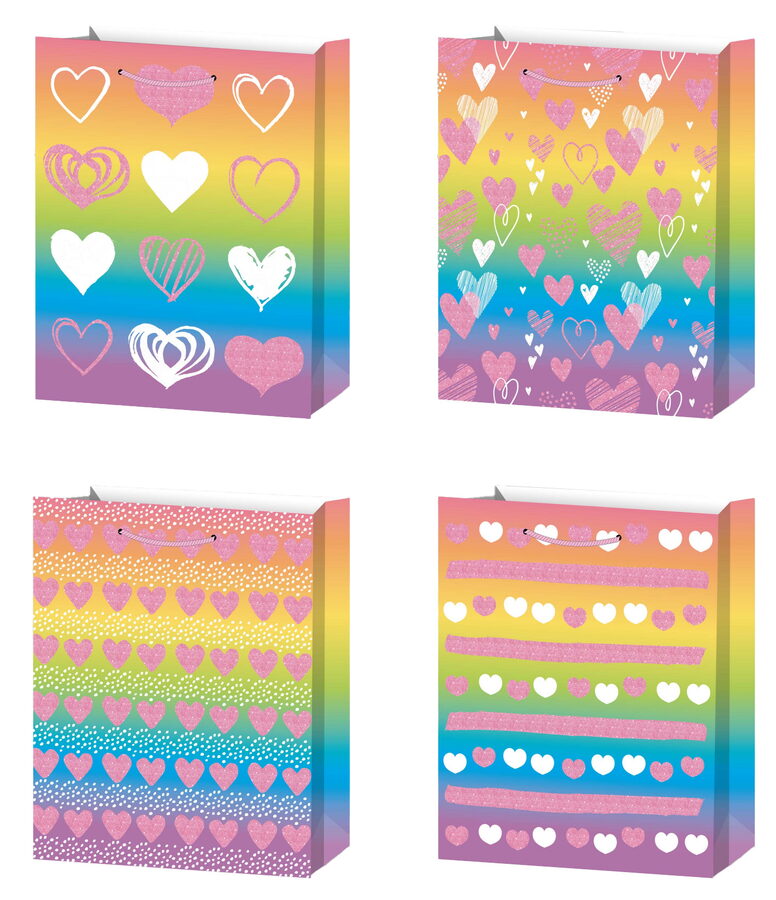 Dárková taška L - Duhová se srdíčky