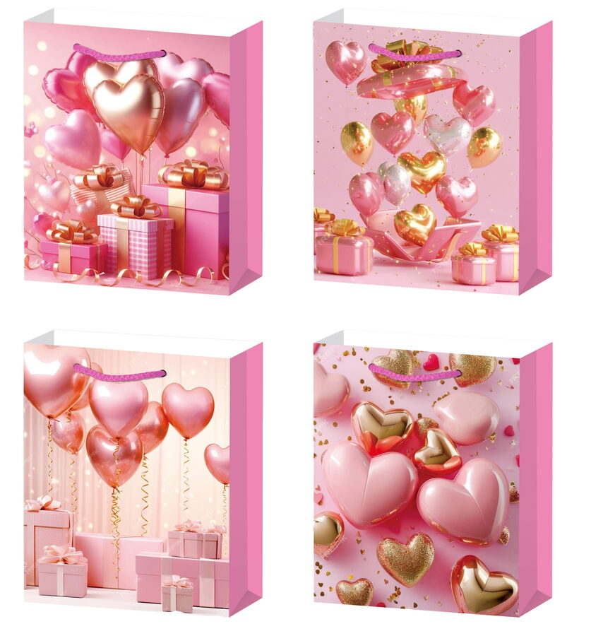 Dárková taška L - Růžové srdíčka