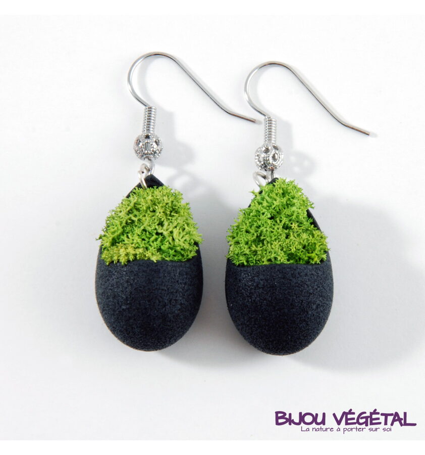Živé šperky - Náušnice Slza černé s lišejníkem