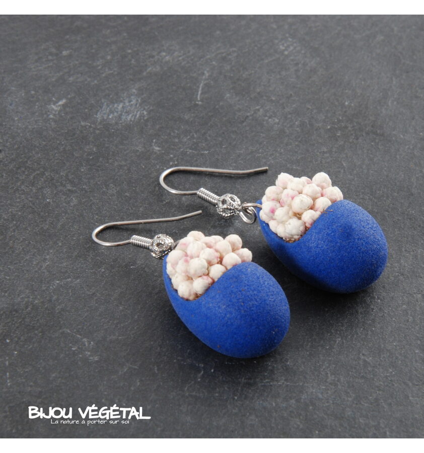 Živé šperky - Náušnice Slza modré s trvalými bílými květy