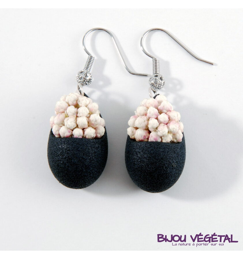 Živé šperky - Náušnice Slza černé s trvalými bílými květy