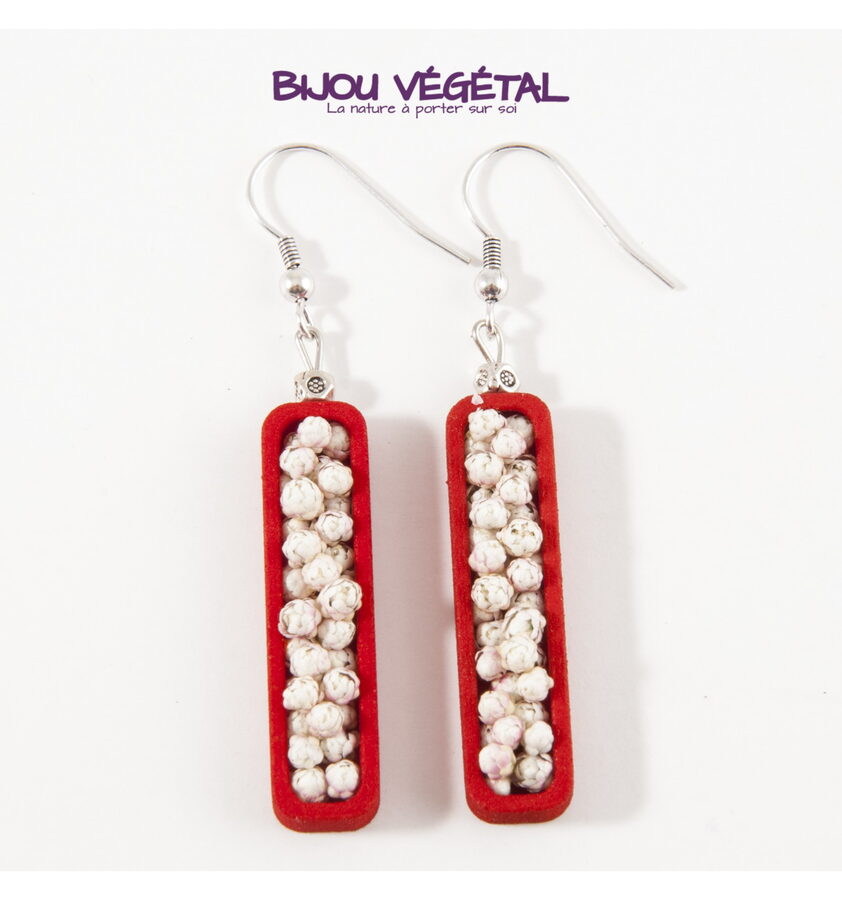 Živé šperky - Náušnice Jardiniere červené s trvalými bílými květy