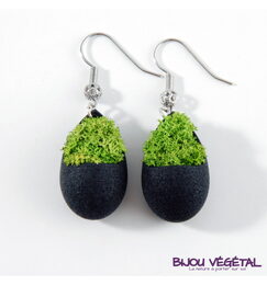 Živé šperky - Náušnice Slza černé s lišejníkem