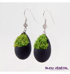 Živé šperky - Náušnice Slza černé s lišejníkem