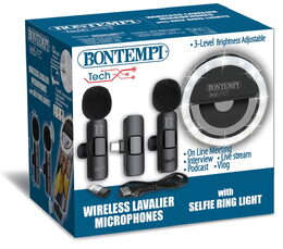 Mini kruhové světlo s dvěma bezdrátovými klopovými mikrofony