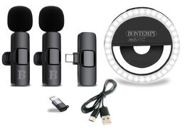 Mini kruhové světlo s dvěma bezdrátovými klopovými mikrofony