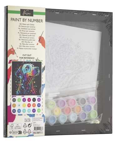 Malování podle čísel na černé plátno pes