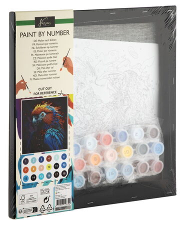 Malování podle čísel na černé plátno papoušek