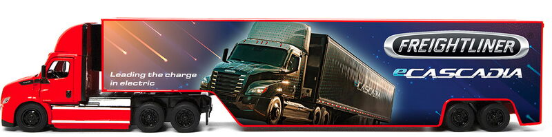 Kovový Freightliner eCascadia s kontejnerem 33 cm - 4 barvy