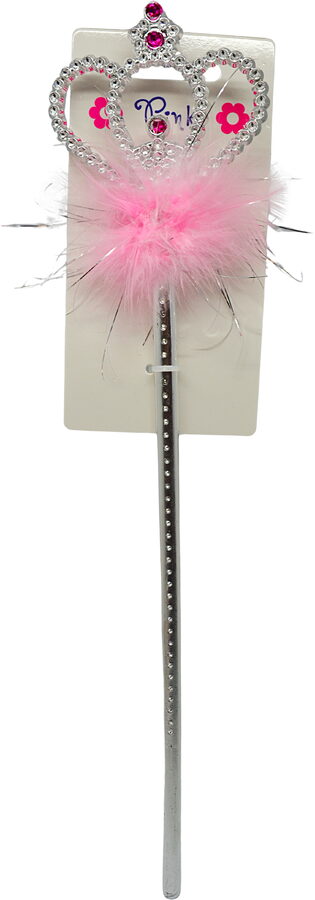 Plastová hůlka ozdobená růžovým peřím