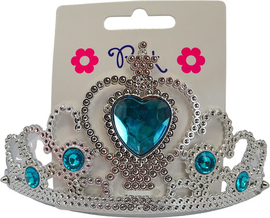 Plastová korunka na čelence ozdobená modrým akrylovým srdcem