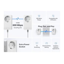 Powerline ethernet TP-Link Mercusys MP300P KIT 600Mbps, AV2