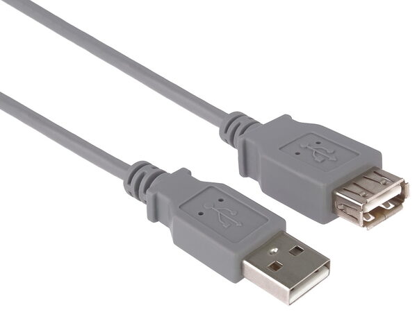 Kabel PremiumCord USB 2.0 A-A M/F 2m, prodlužovací, šedý