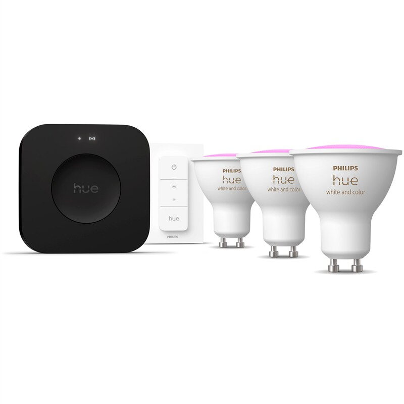 Startovací sada Philips Hue Bluetooth, GU10, 400 lm, White and Color Ambiance (3 ks) + Bridge + Switch