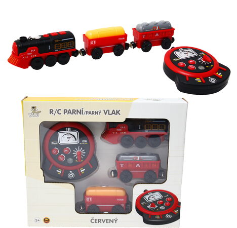 BABU vláčky - R/C Parní vlak - červený (se zvuky, světly a kouřovými efekty)
