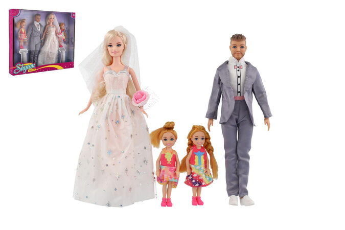 Panenka nevěsta a ženich plast 30cm s rodinou v krabici 38x32x6cm