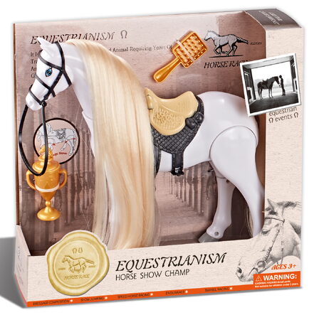 Jezdecký kůň bílý s příslušenstvím se zvukem - Hipický šampion