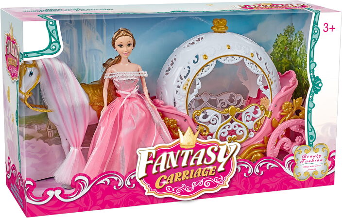 Magický kočár růžový s Pegasem a panenkou - světlo, zvuk