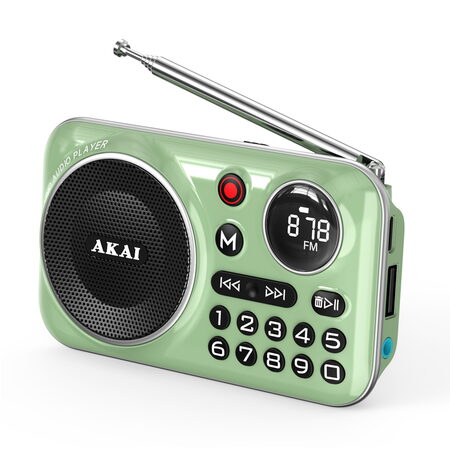 Rádio AKAI, APR-500, přenosné, BT, FM,USB, MP3, výstup na sluchátka, 3 W