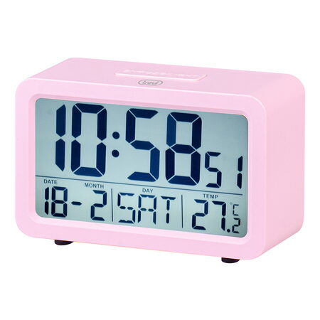 Budík Trevi, SLD 3P60 PK, digitální, kompaktní, hodiny, teploměr a kalendář v
jednom, růžový