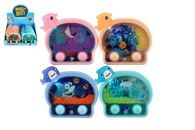 Vodní hra hlavolam svítící mořské zvířátko plast 13x12cm na baterie 4 barvy 12ks v boxu