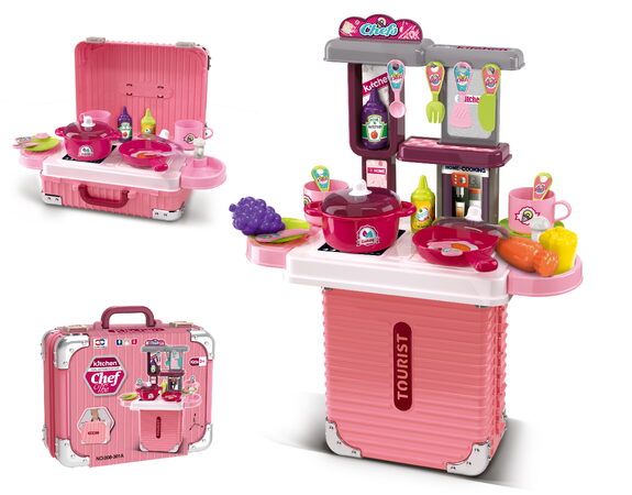 2v1 Malý kufr a kuchyň s příslušenstvím - růžová