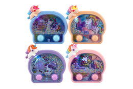 Vodní hra hlavolam svítící jednorožec plast 13x12cm na baterie 4 barvy 12ks v boxu