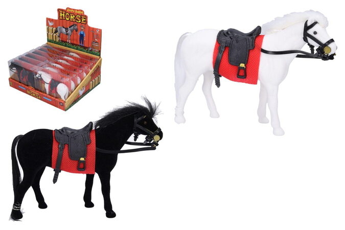 Kůň fliška se sedlem 14cm 2 barvy v plastové krabičce 14,5x12cm 12ks v boxu