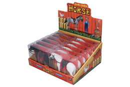 Kůň fliška se sedlem 14cm 2 barvy v plastové krabičce 14,5x12cm 12ks v boxu