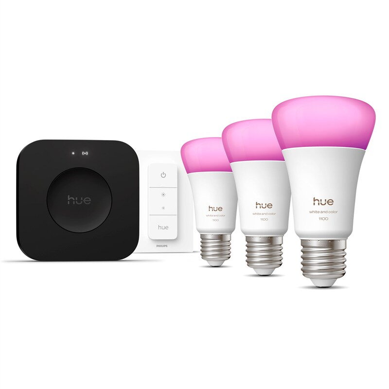 Startovací sada Philips Hue Bluetooth, E27, 1100 lm, White and Color Ambiance (3 ks) + Bridge + Switch