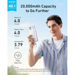 Powerbanka Anker Zolo 20000mAh, 22,5W s kabelem USB-C bílá