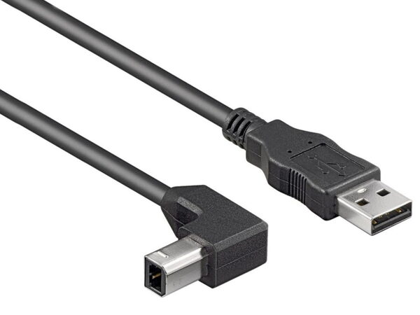 Kabel PremiumCord USB 2.0 A-B pro tiskárny 5m, 90° B-konektor, černý