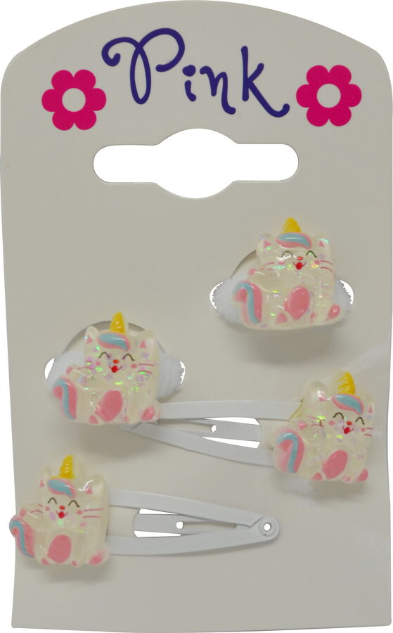 Vlasové doplňky Kočička - sada 4 ks (2 sponky, 2 gumičky)