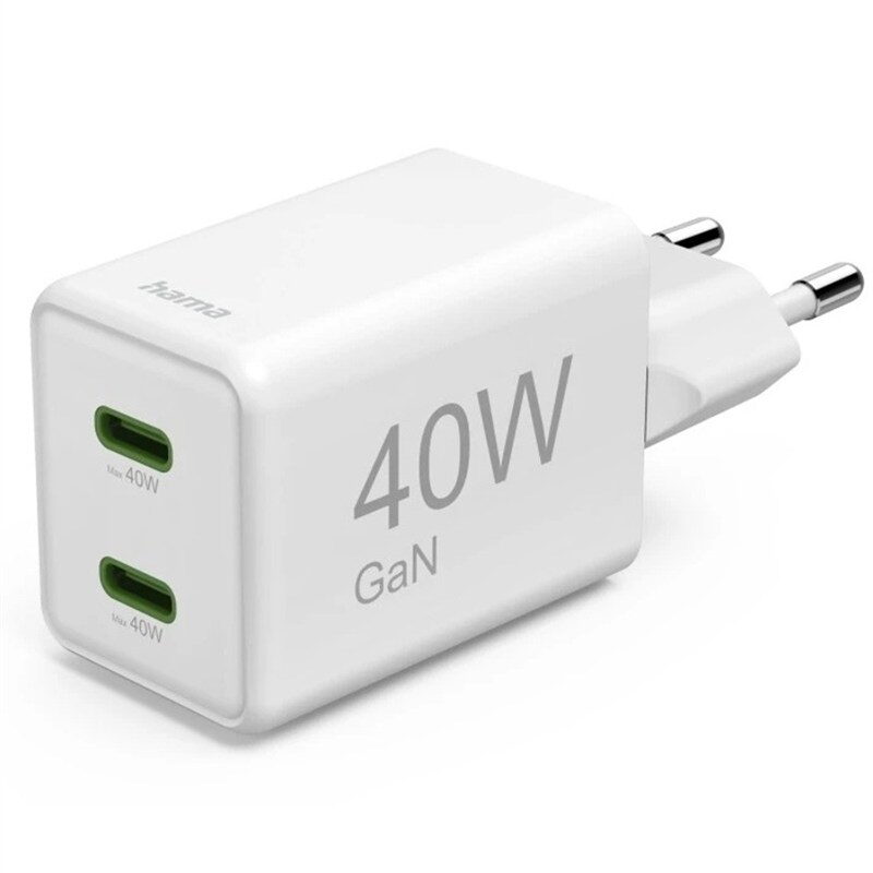 Nabíječka do sítě Hama 2x USB-C PD/QC, 40 W - bílá