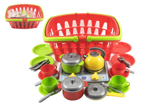 Teddies Nákupní košík plast + sada nádobí s vařičem v sáčku