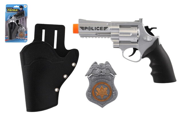 Teddies policejní pistole klapací 20 cm v pouzdru s odznakem plast na kartě