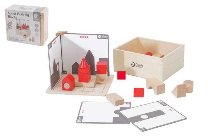 Skládanka stavebnice Vesmír dřevo 41ks v dřevěné  krabičce 18,5x16x9cm