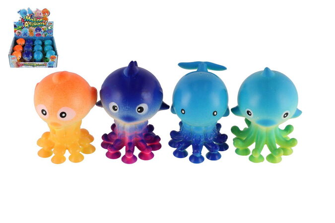 Zvířátko mořské antistresové mačkací s přísavkami silikon 9x6cm 4 druhy 12ks v boxu