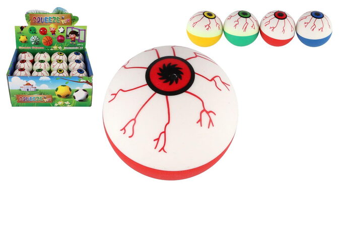 Míček/hopík oko pěna 6cm 4 druhy v sáčku 24ks v boxu