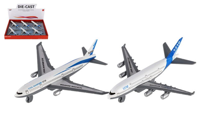 Letadlo osobní kov/plast 14cm na setrvačník 6ks v boxu