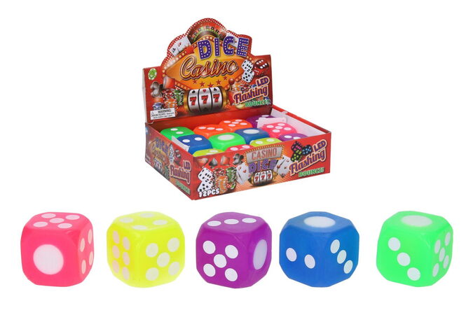 Kostka hrací svítící silikon 4x4cm 6 barev 12ks v boxu