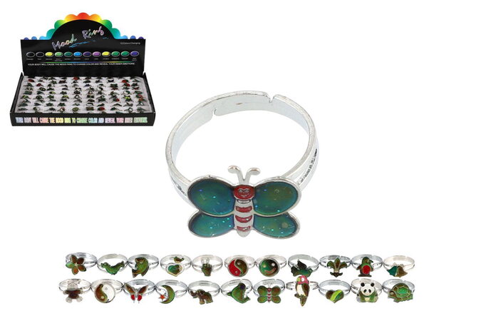 Prstýnek měnící barvu dle teploty nastavitelný kovový mix druhů 100 ks v boxu