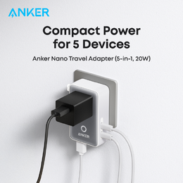 Nabíjecí stanice Anker Nano 20W 2xUSB-C, 2xUSB, s adaptéry pro zásuvky UK/US/AU/EU bílá