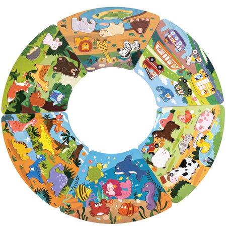 2Kids Toys Dřevěné puzzle Kruh propojitelné 6 v 1