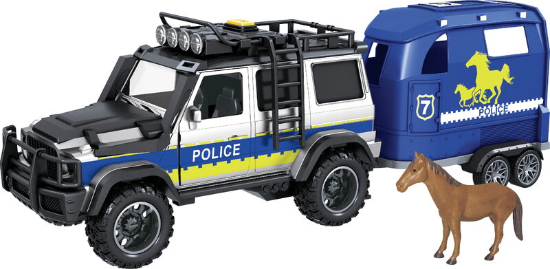 CITY SERVICE CAR - 1:14 - Policejní auto s přívěsem a koněm (se zvukem a světly)
